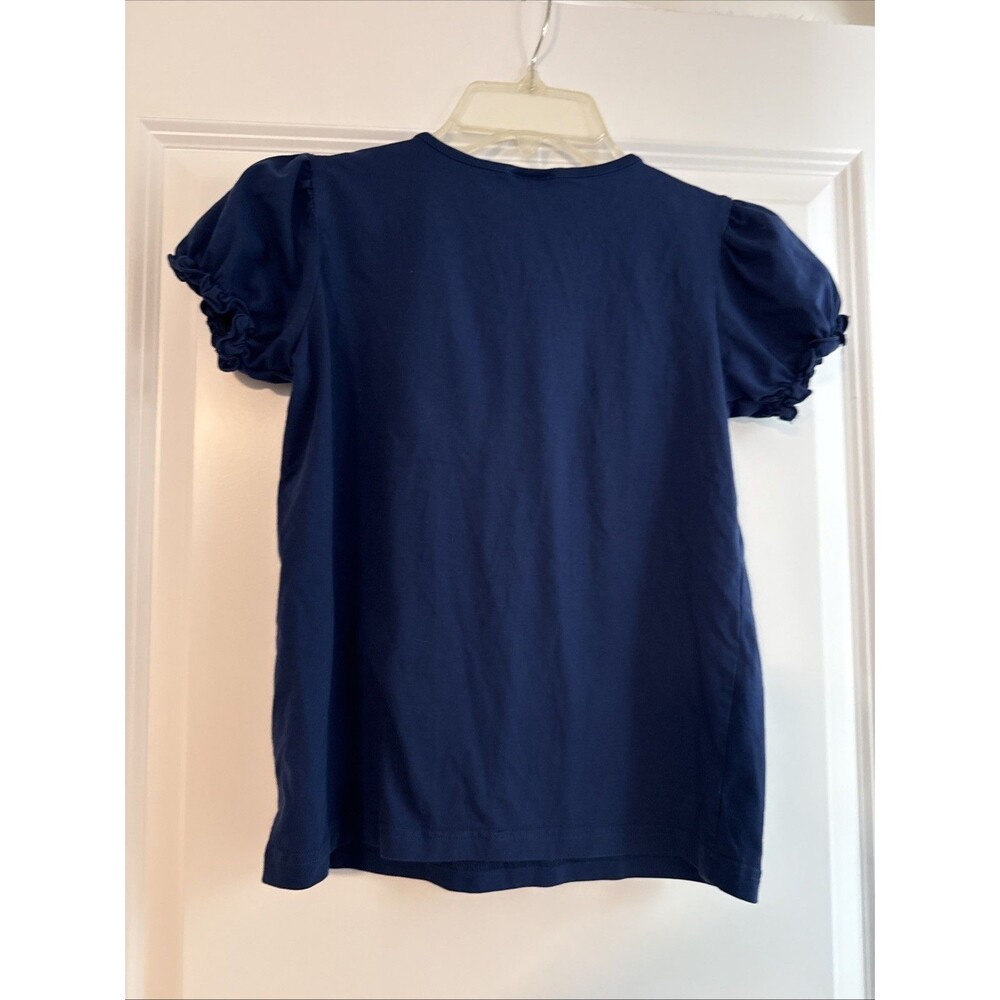 Smocked Little Girl’s T-shirt Police Dog LEO White Blue Handmade SMALL - Picture 4 of 4